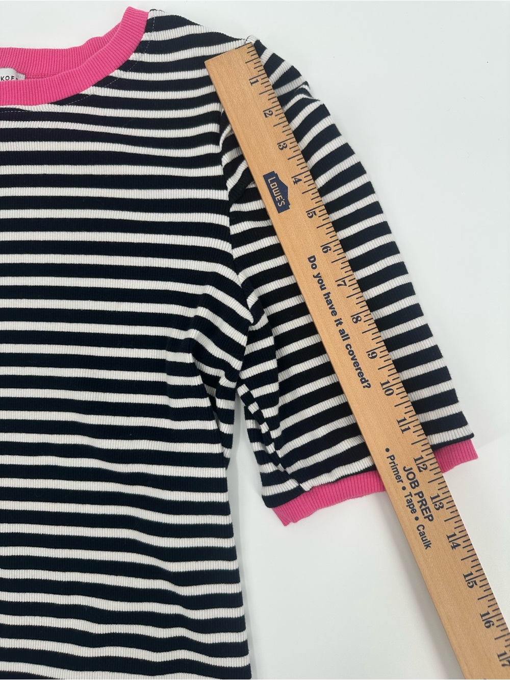 Rebecca Minkoff Ribbed Striped Puff Sleeve Top Large Black White Pink Cotton Str - Picture 6 of 9
